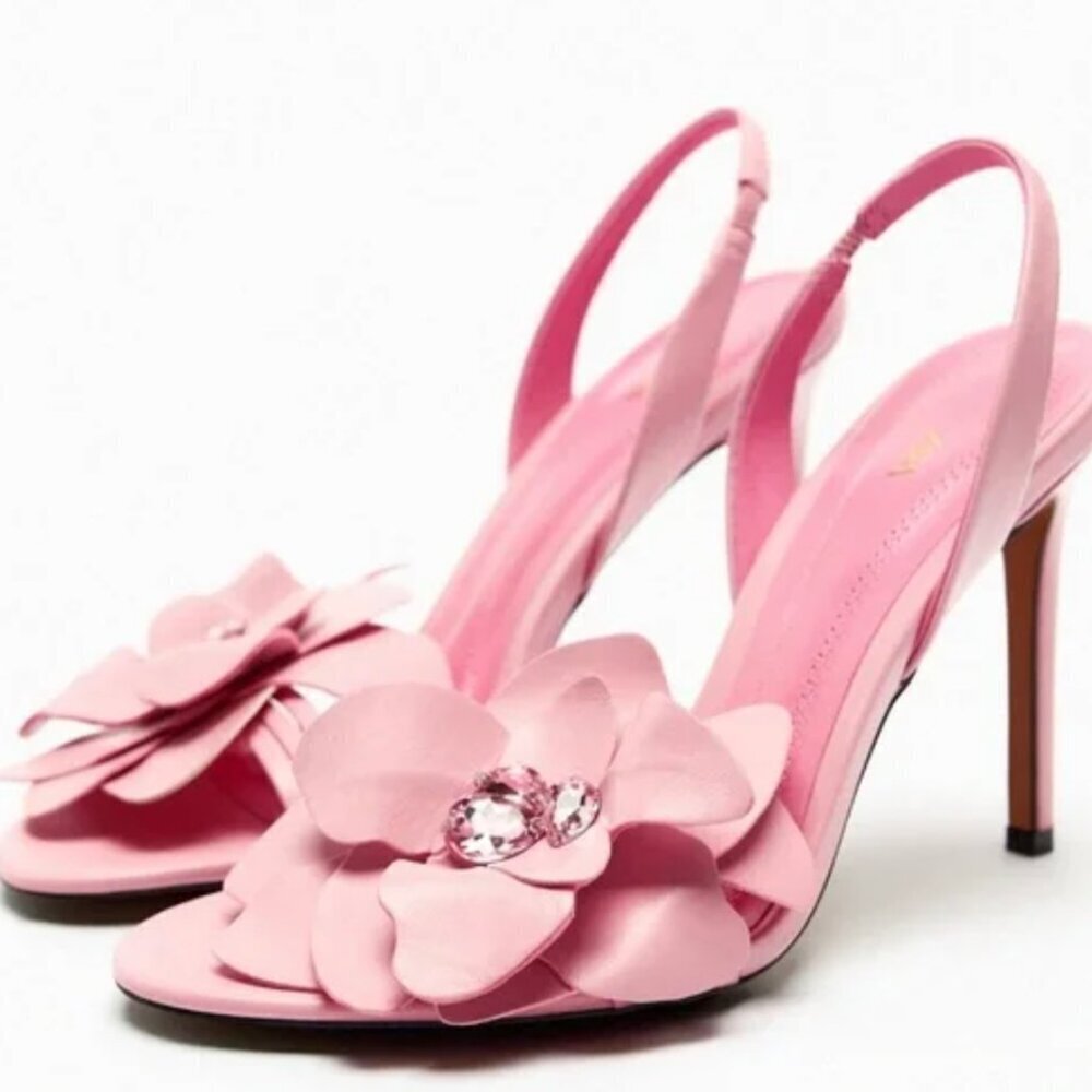 Zara Goat Leather Flower - Pink Sandals